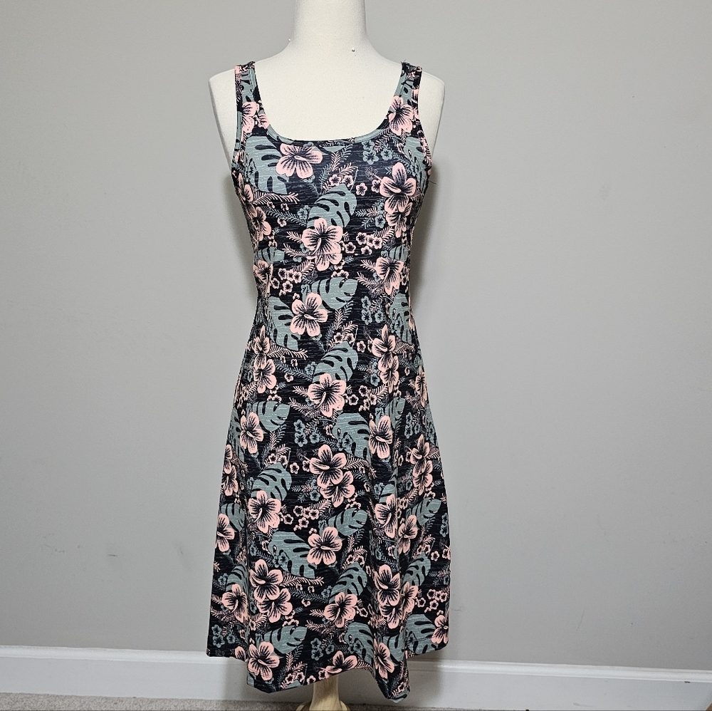 Columbia Sportswear Black Pink Tropical Floral Tank A-Line Dress Size Small